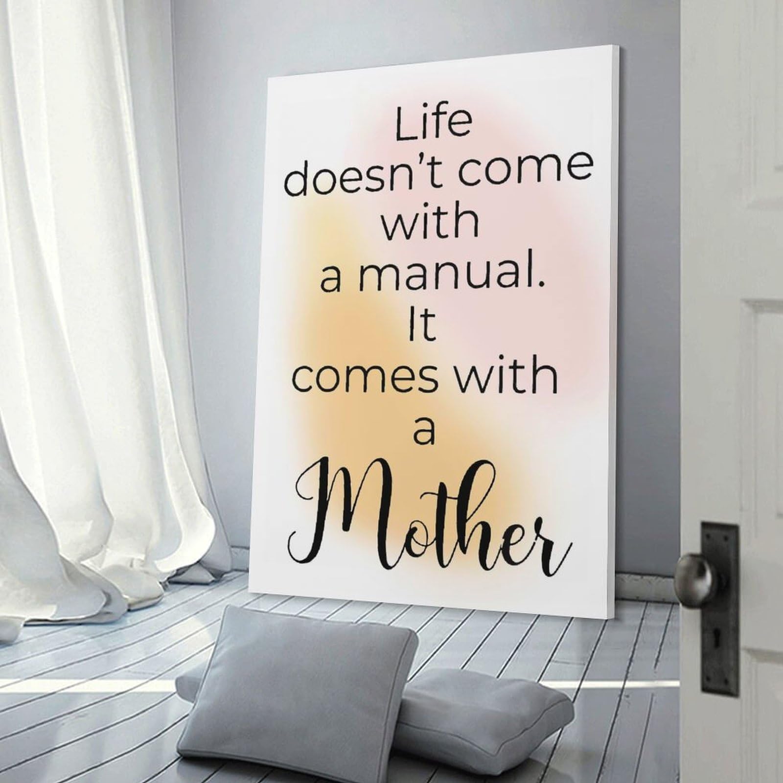Junmoney Life Doesnt Come With Mom Canvas Art Print 24x36inch(60x90cm), for Entrance Spaces, Stair Walls Or Halls, Wall Decor to Refresh Empty Corners
