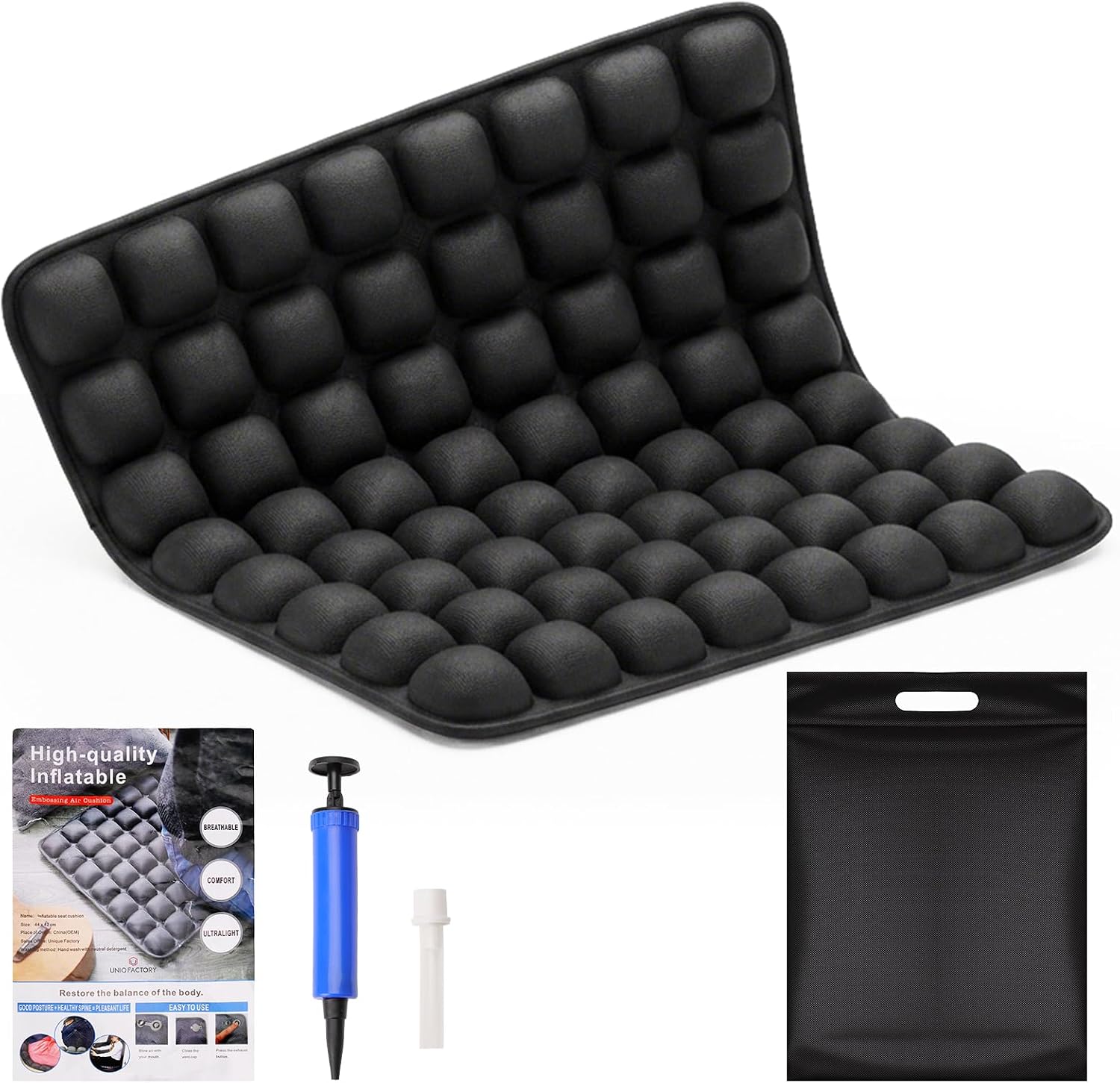 Travel Cushion - 3D Inflatable Pressure Relief Airplane Seat Cushion for Long Flights, Sciatica & Tailbone Pain Relief, Portable Foldable for Car, Office, Wheelchair