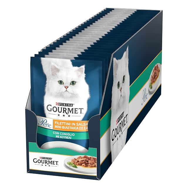 Purina Gourmet Perle - Filetes en Salsa - Alimento húmedo para Gatos con Conejo, 26 Sobres de 85 g