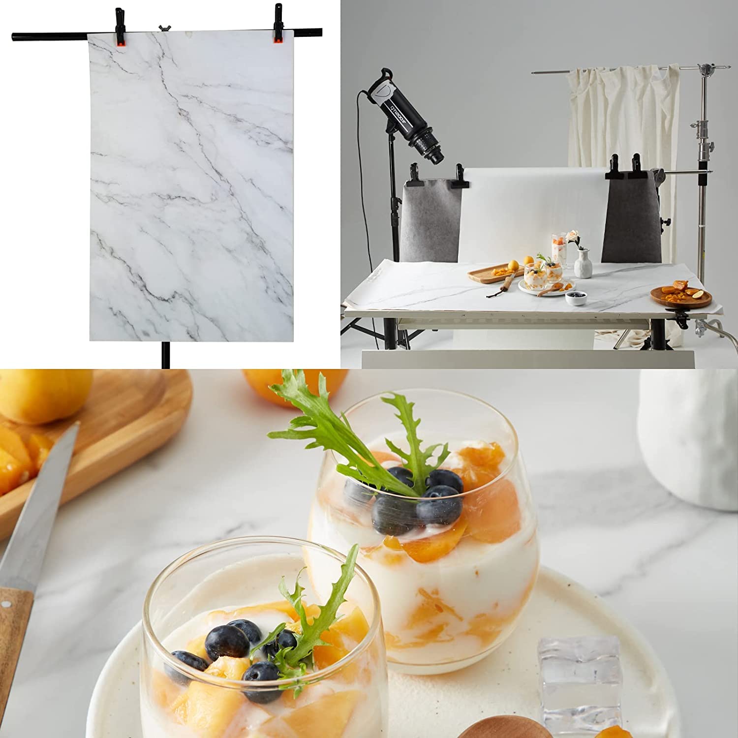 7 x 86,4 x 58,4 cm, 12 diseños de papel de fondo de fotografía, accesorios de telón de fondo de mesa de fotos de doble cara para gourmets, cosméticos, vajilla, tiendas en línea de bloggers