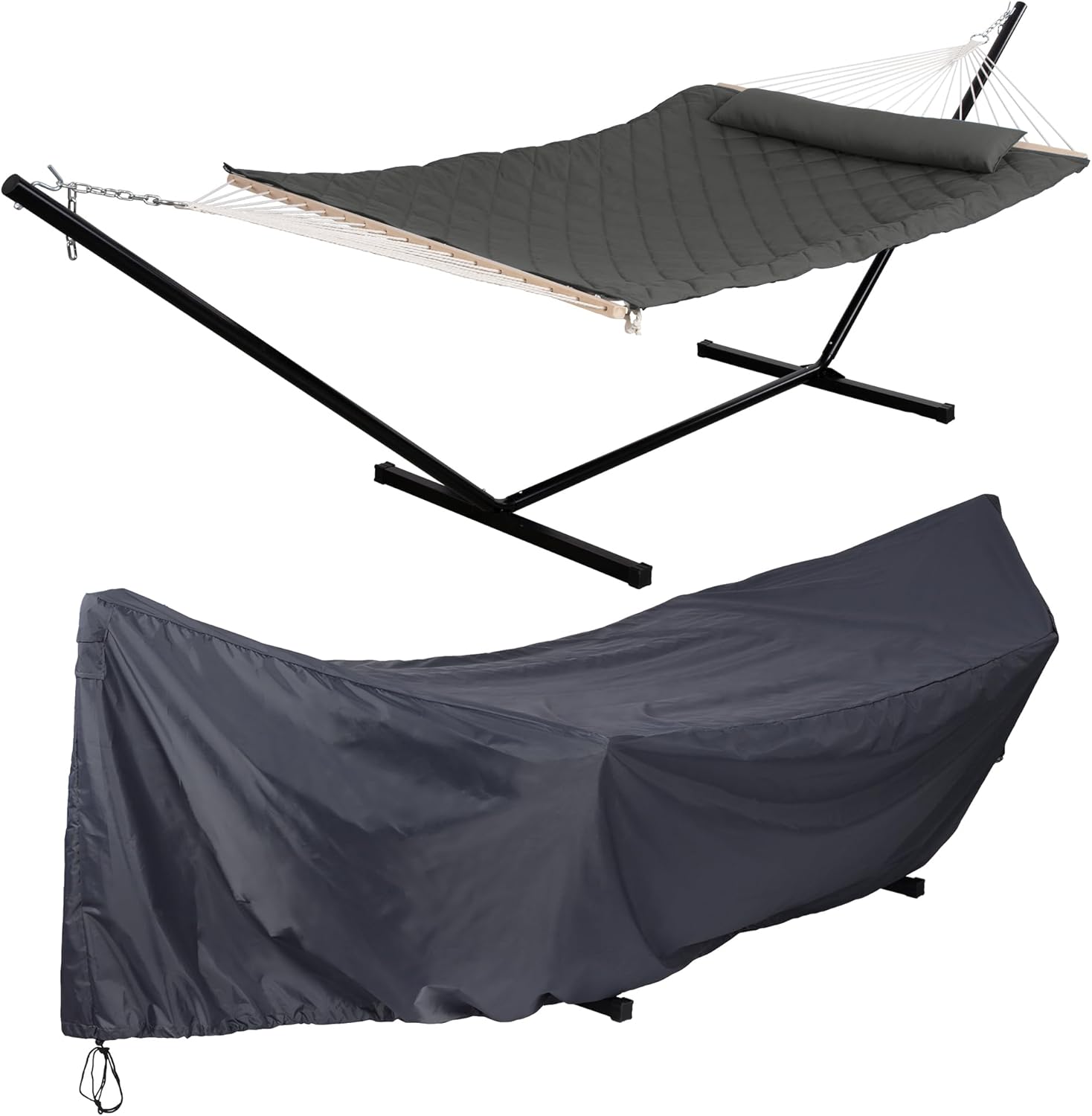 ANOW 2pk - Rope Hammock with 12 Feet Stand + 1 Hammock Cover