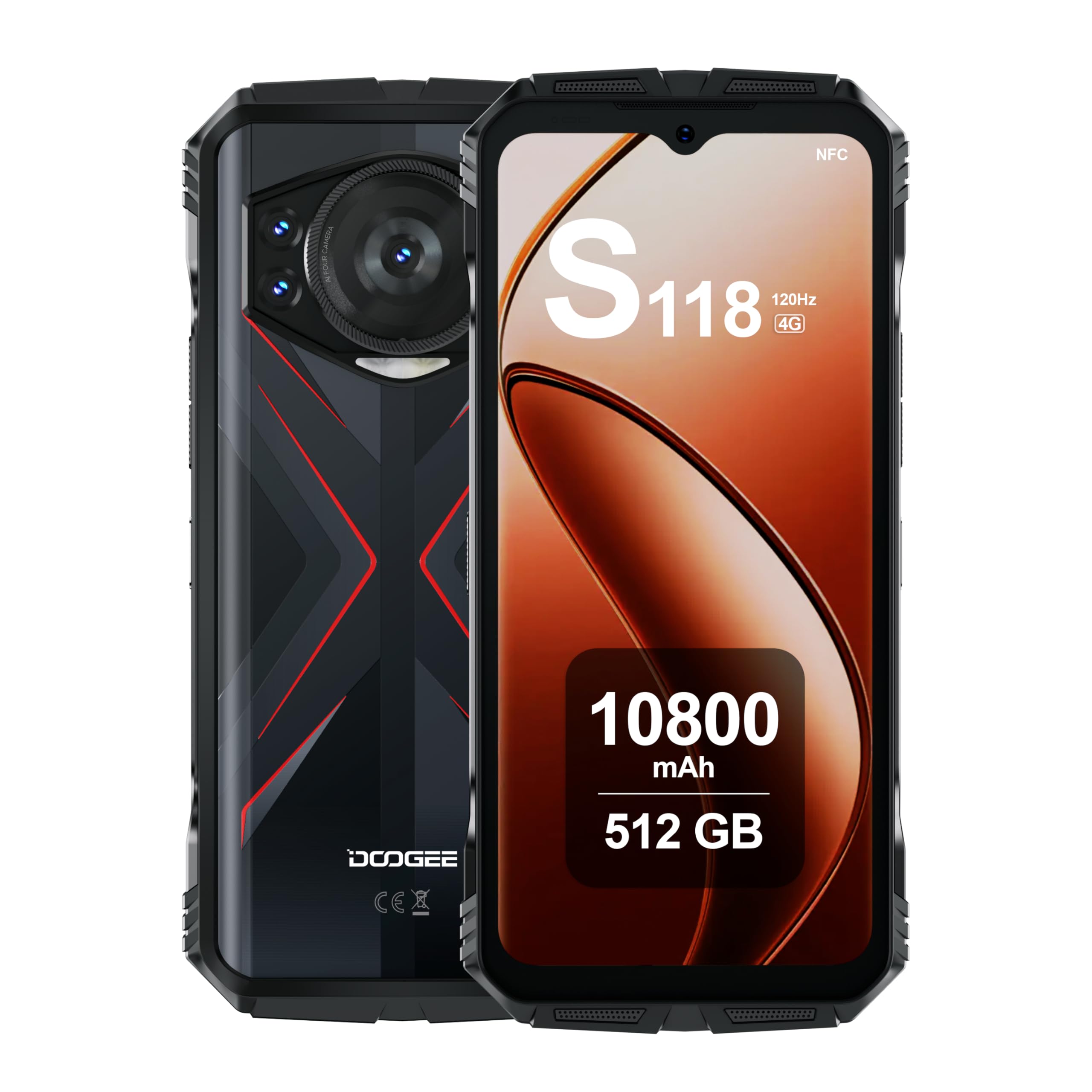 DOOGEE S118 Smartphone Incassable 2024 - 20Go RAM, 512Go ROM, 10800mAh, Écran 6.58