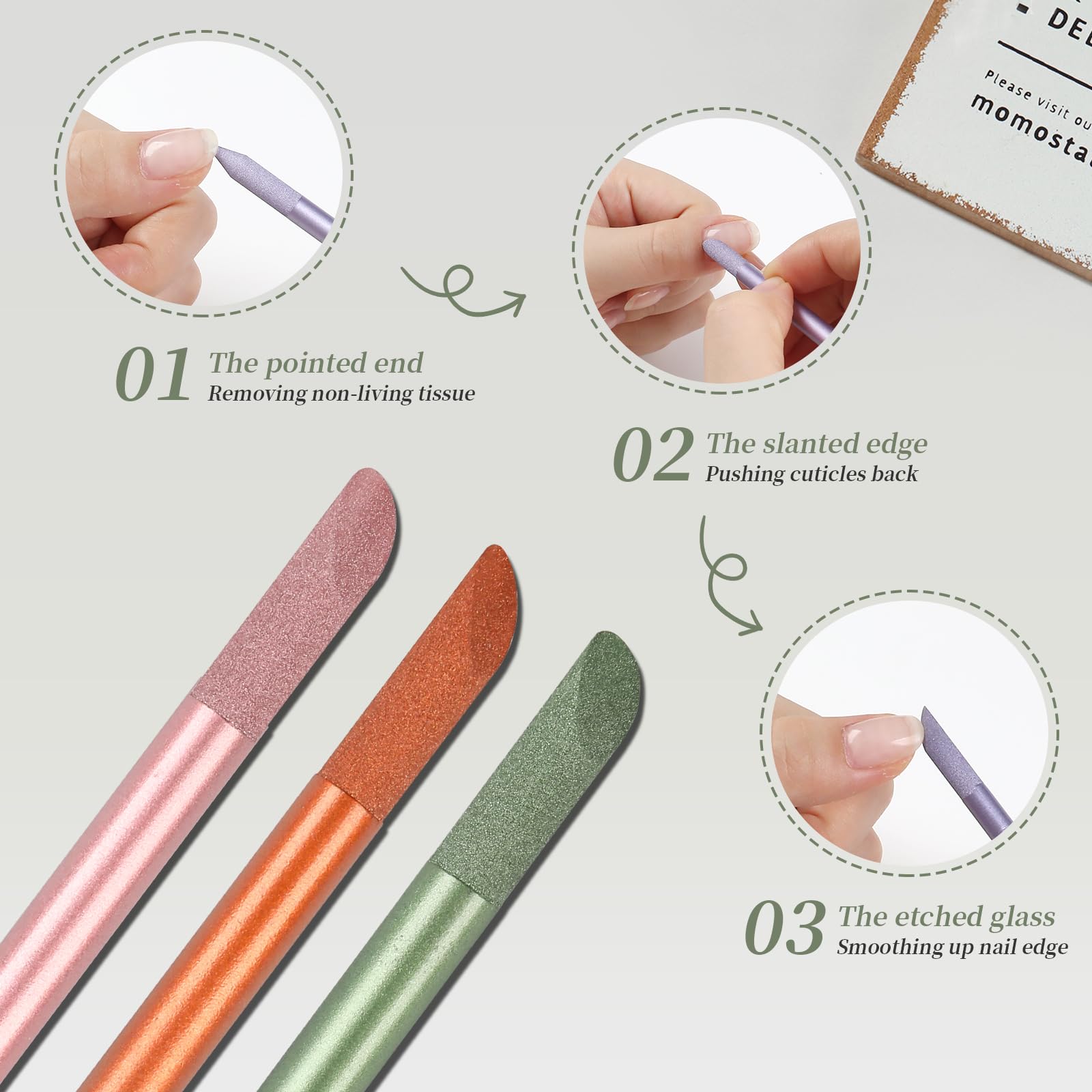 Nagelhautschieber aus Glas, 3 Stück, Kristall-Nagelhautschieber, doppelseitige Glas-Nagelfeile und Nagelhautschieber, Stick-Set, Maniküre, Pediküre, Nagelhautschieber, Werkzeuge für Nägel und