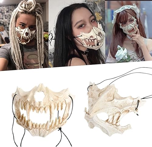 Miniatura 5 de Media máscara japonesa, máscara de tigre, máscara de dragón Ye Yaksha Dios negro, máscara de calavera de resina, máscara de terror de ninja de terror