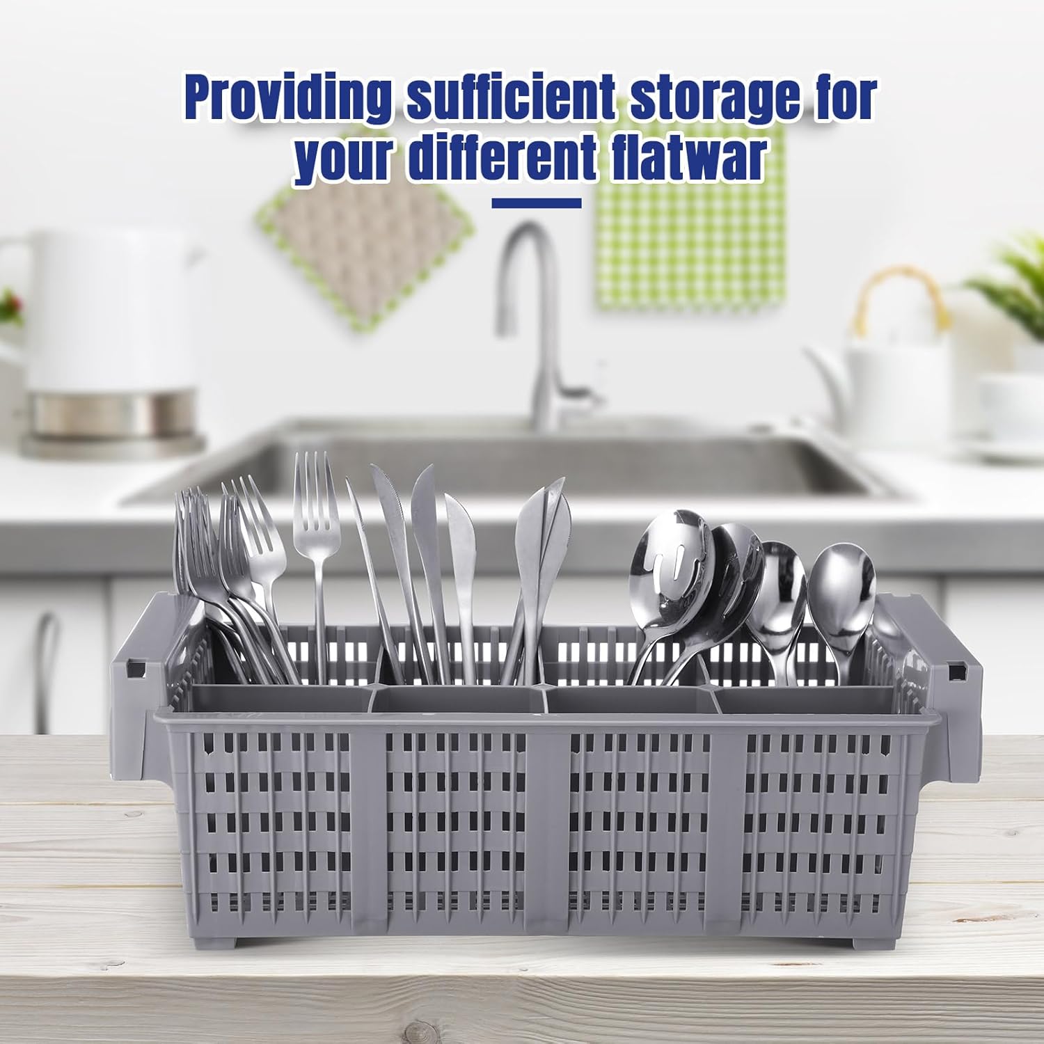 Maxdot 16inch Dishwasher Silverware Cutlery Basket 8 Compartments Washing Basket with Handle Utensil Holder Silverware Drying Rack for Kitchen Commercial(Grey)