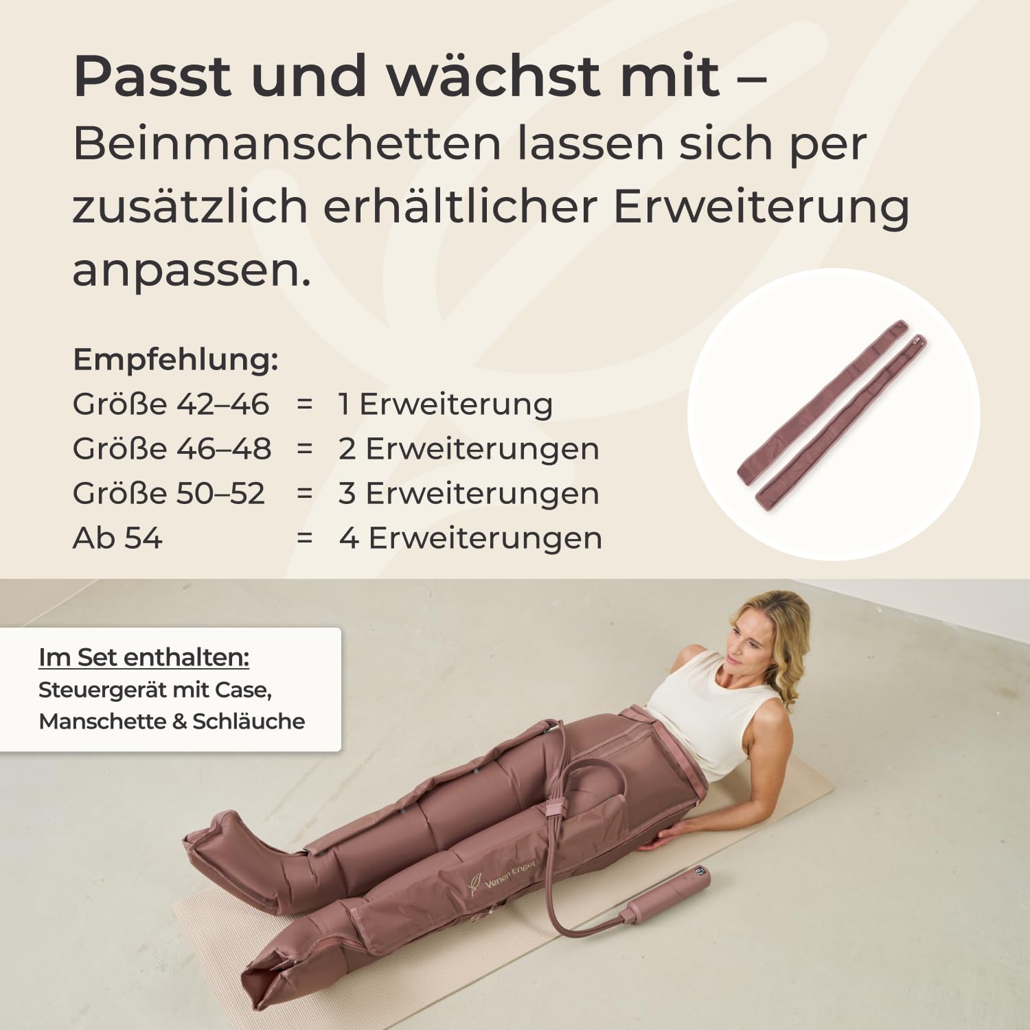 Venen Engel Plus – Premium Kompressionsmassagegerät mit Lymph-Flow Pants | 3 Beauty-Programme | Luftdruck-Beinmassage von Fuß bis Bauch für bessere Durchblutung, Hautstraffung & leichteres Gefühl