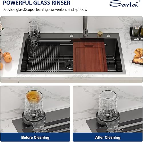 Miniatura 68 de Sarlai Fregadero de barra de 21 gotas de acero inoxidable - Fregadero de cocina de 21 x 20 pulgadas, estación de trabajo de montaje superior, acero