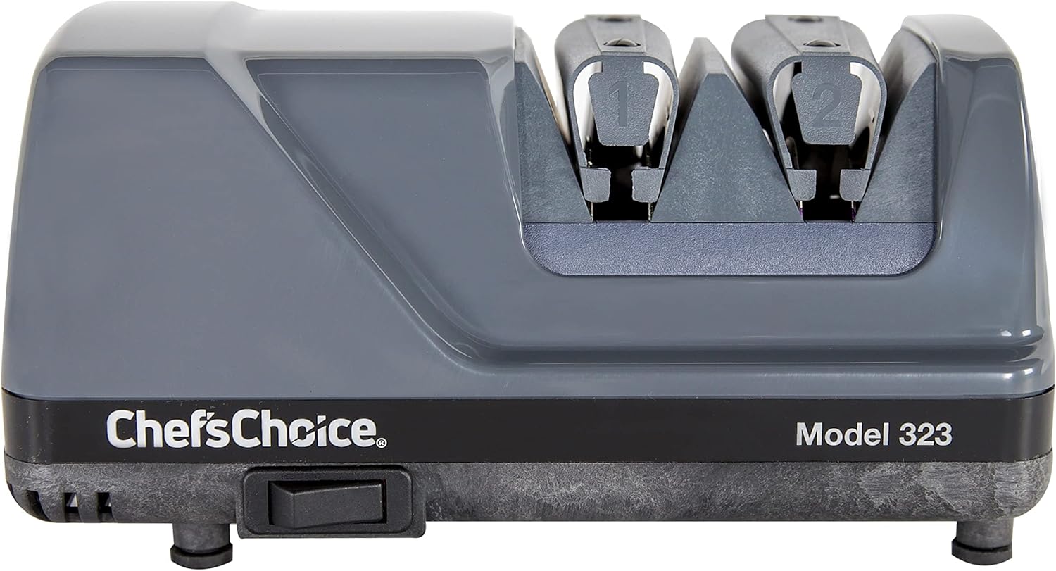 Chef’sChoice 0323000 Commercial Electric Sharpener with Diamond Abrasive Honing for 20 Degree Straight Edge and Serrated Knives, has Precision angle guides, 2 Stage, Gray
