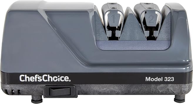 ChefsChoice 0323000 Commercial Electric Sharpener with Diamond Abrasive Honing for 20 Degree Straight Edge and Serrated Knives, has Precision angle guides, 2 Stage, Gray