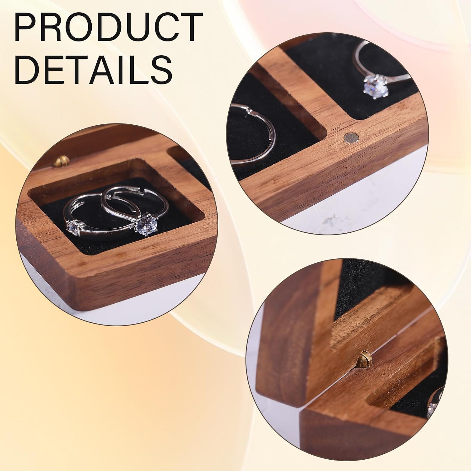 Walnut Wood Ring Box Wooden Double Ring Boxes for Two Rings Case Wooden Ring Bearer Box Jewelry Storage Box Square Ring Holder Case for Wedding Ceremony Engagement Proposal Birthday
