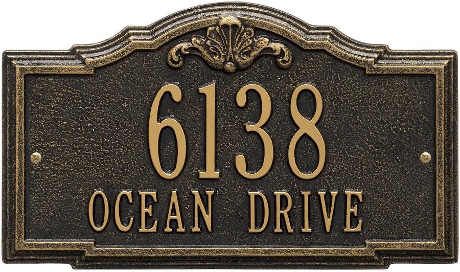 Whitehall Customized Gatewood Estate 2 Line Wall Metal Address Plaque 14.25”W x 8.5"H - Made in USA, Outdoor Address Sign, Outdoor Decor, Housewarming Gift, Personalized Street Sign (Black/Gold)