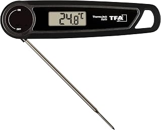 TFA Dostmann Digitales Fleischthermometer Thermo Jack Taste, 30.2035, +/- 0,5° genaues Messen, Grillthermometer, für BBQ, Kochen, schnell, abwaschbar (IP65), dünne Edelstahlspitze, Braten, schwarz