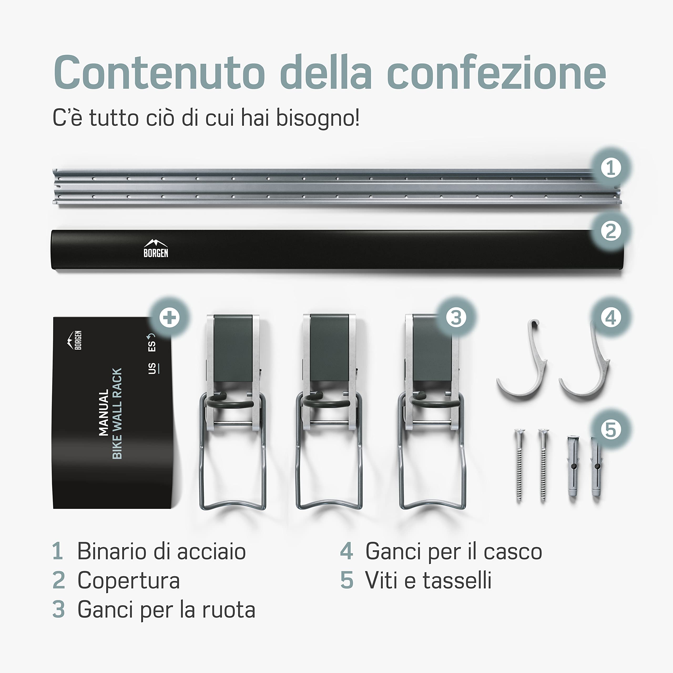 Borgen supporto bici da parete verticale, regolabile, per e-bike, MTB e bici da corsa, sospensione murale universale