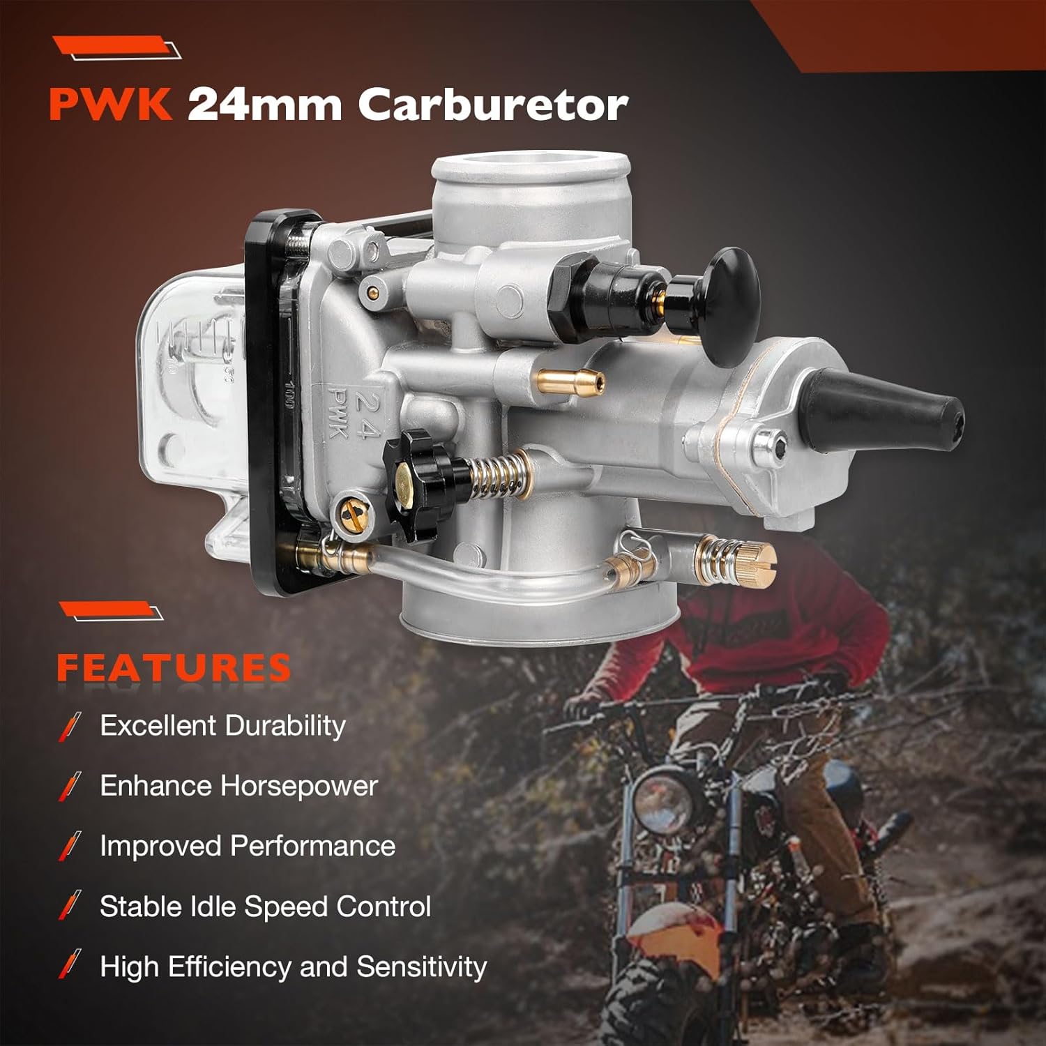 PWK 24mm Carburetor Throttle Assembly with Jet Kit | Fits Predator 212cc/196cc/200cc/224cc 6.5HP Engines, Coleman CT200U/BT200X/CT200U-EX Mini Bikes, Baja Warrior, MB200, KT196 Go Karts (Black)