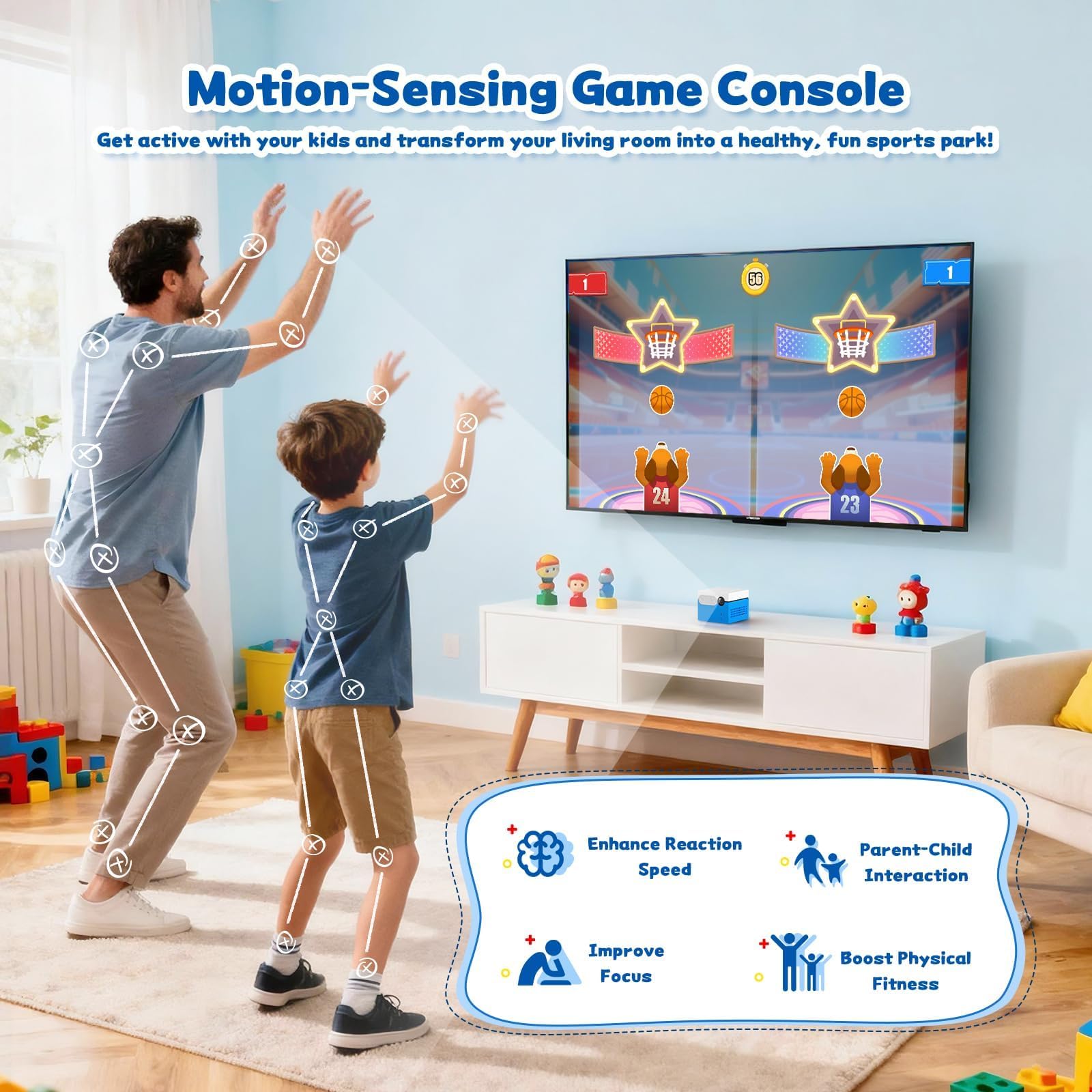 MotionX Consola de Juegos por Movimiento para Niños con Cámara HD, Consolas Videojuegos Interactivas 2 Jugadores, Más de 50 Juegos, Consola Infantil Portátil para Niños y Niñas a Partir de 3 Años