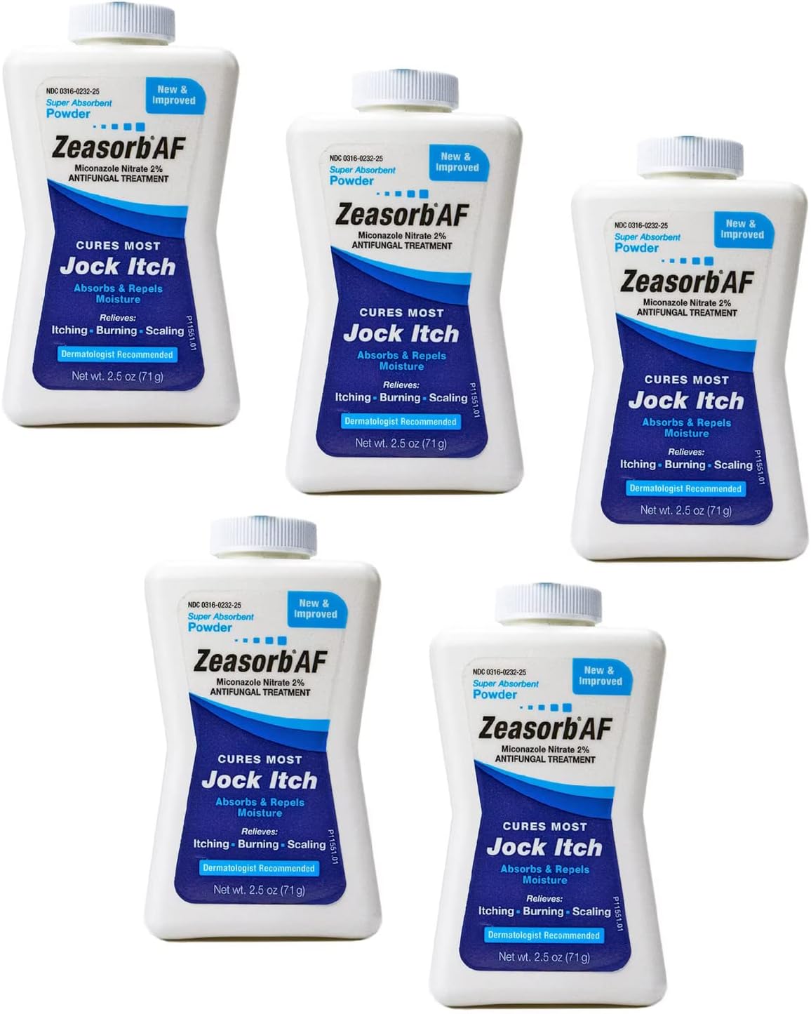 Zeasorb Absorbent Jock Itch Powder 2.5 oz (5 Pack)
