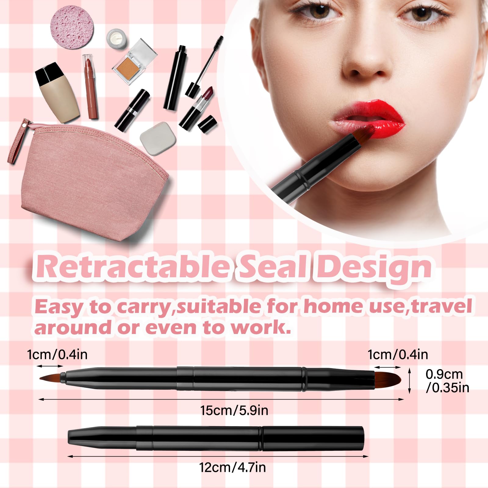 WLLHYF Pinceau à lèvres professionnel double face rétractable pour fond de teint de voyage pour femmes et filles (noir)