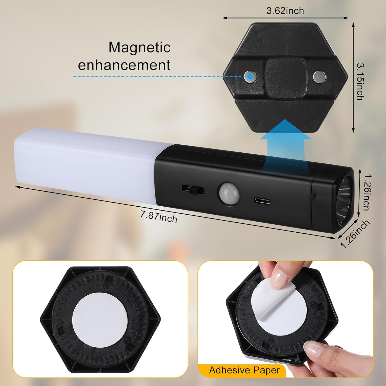 4 Pcs Motion Sensor Night Light USB Rechargeable Wall Sconces Magnetic Torch Night Light 1000mah Wireless Portable Wall Sconces Battery Operated LED for Hallway Stairway Bedroom Toilet