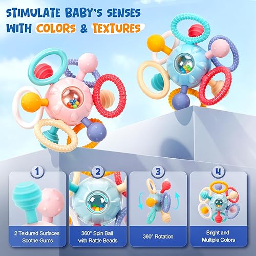 Miniatura 6 de Juguetes de dentición para bebés de 0 a 6 a 12 meses, mordedor de silicona de grado alimenticio sin BPA, juguetes sensoriales para masticar, regalos