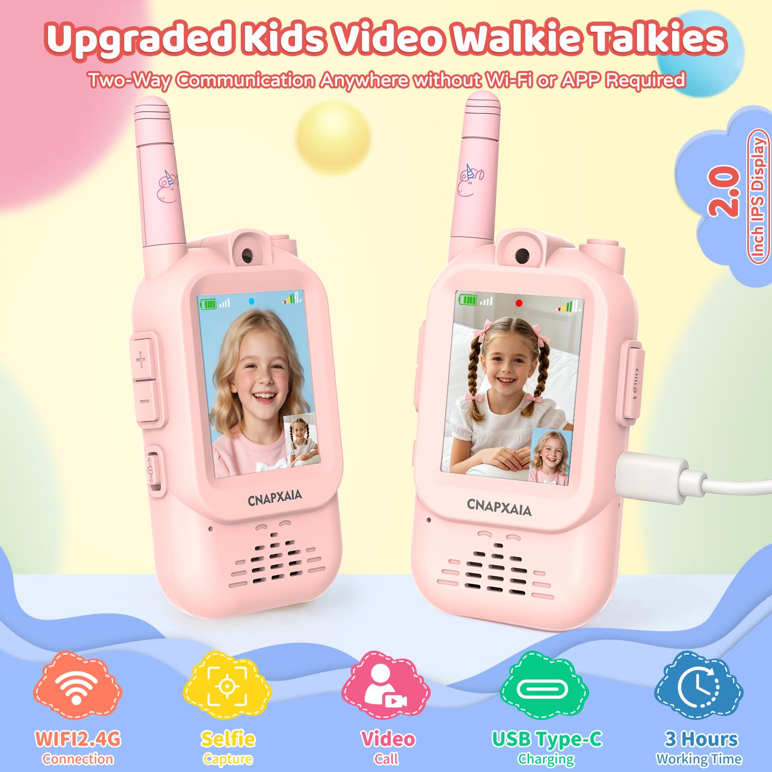 Walkie Talkie Kinder mit Video, Kinder Funkgerät Aufladbar mit Kamera, Selfie & Sprachchat, Geburtstagsgeschenk Weihnachten Geschenk Spielzeug ab 3 4 5 6 8 7 9 10 11 Jahre Mädchen (Rosa/Rosa)
