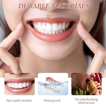 Full Set of Dentures, Clip on Veneers Top and Bottom with 50g Tube, False Teeth Veneers for Men and Women
