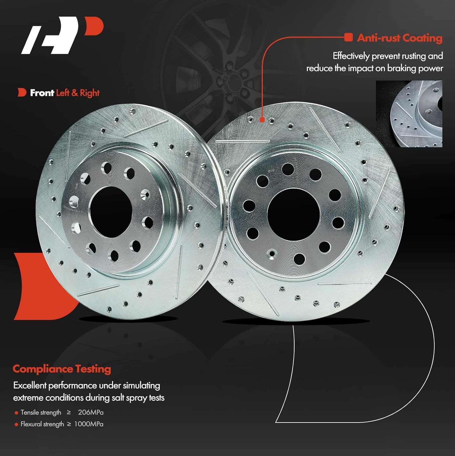 A-Premium 11.02 inch (280mm) Front Drilled and Slotted Disc Brake Rotors + Ceramic Pads Kit Compatible with Select Volkswagen Models - Jetta 2011 2012 2013, 6-PC Set