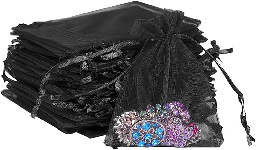 Miniatura 18 de Boshen 100/200PCS Bolsas de Organza Transparentes para Regalos y Dulces, Bolsas de Malla para Joyas con Cordón a Granel para Favores de Bodas