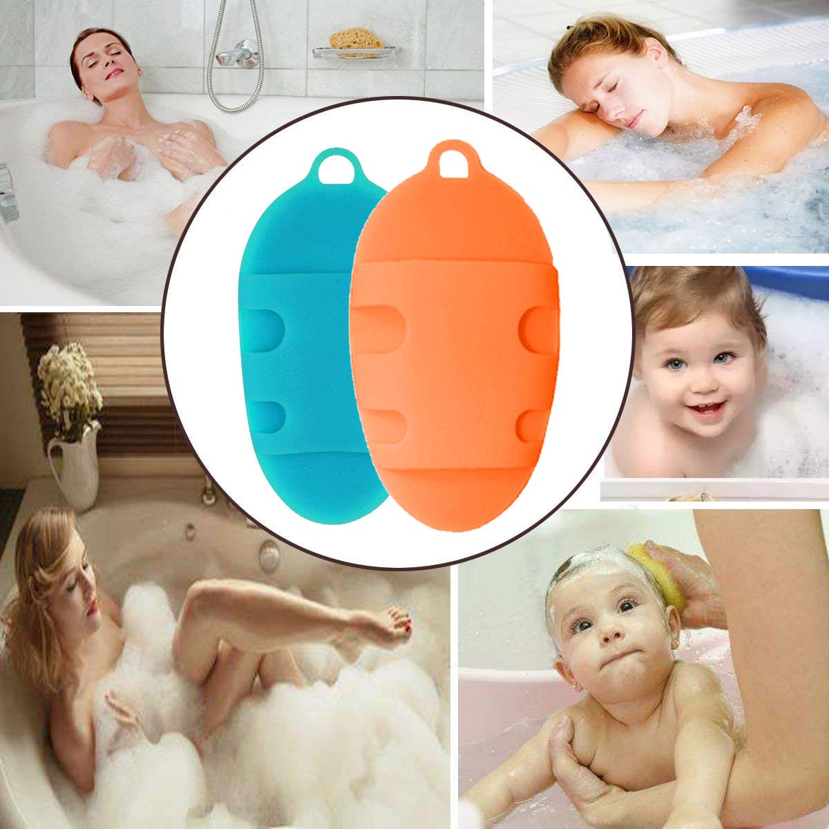 Silicone Body Scrubber Sponge+Silicone Facial Cleansing Pads - Jusdo Shower Washing Sponge Bathing Brush Cleaner Face Washing Exfoliation Bathing Glove : Beauty & Personal Care