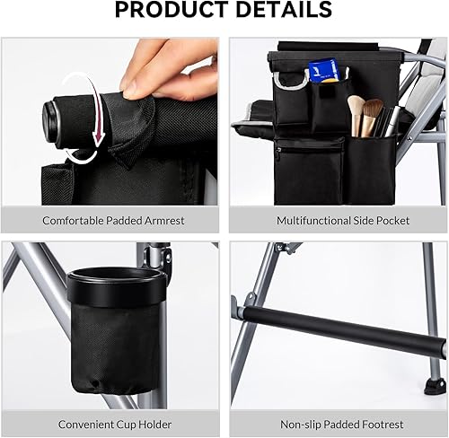 Miniatura 6 de Silla alta plegable para salón de maquillaje, silla portátil para sesión de fotos plegable de altura de barra de campamento con bolsa Stroage,