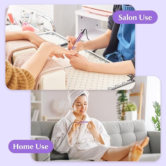 Electric Nail Files, Professional Nail Drill Machine, 20000RPM Adjustable Speed Manicure Pedicure Set with 6 Drill Bits, Low Vibration Low Noise Electric Nail Drill for Gel/Acrylic Nails for Beginner