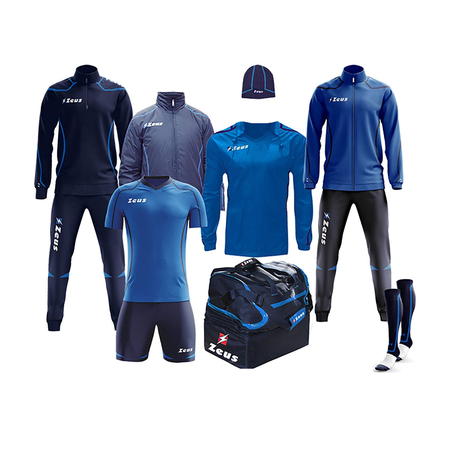 Zeus Marchio Box FAUNO 8 Pezzi - Kit Completo Formato da Tuta Training Tuta Relax Giubbotto Calze ZUCCOTTO Borsone K-Way Kit Calcetto - Home Shop Italia