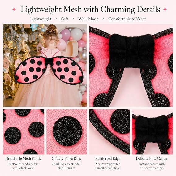 Kids Ladybird Wings for Girls, Foldable Fancy Dress Accessory