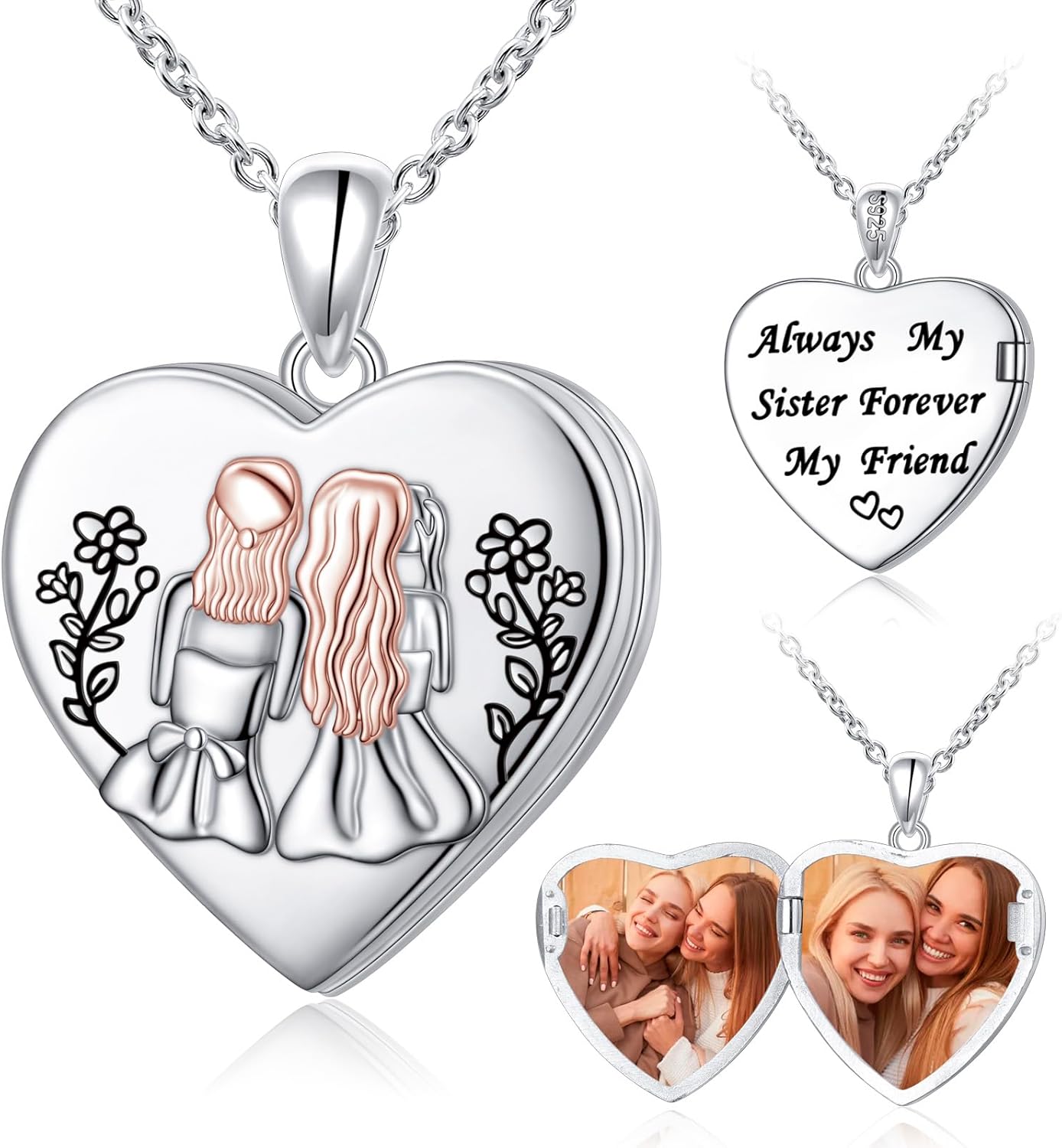 Mother Daughter Sisters Photo Necklaces 925 Sterling Silver Picture Necklace Keep Someone Near to You Heart Shaped Locket That Holds Pictures Memory Jewelry for Mom Daughter Son Sisters