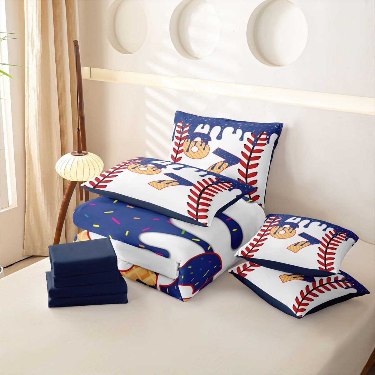 Loussiesd SIX SEVEN 6 7 copripiumino singolo 7 pezzi Baseball Gaming set di biancheria da letto per bambini ragazzi ragazze gioco palla letto in una borsa con copripiumino, lenzuola, federe, federe