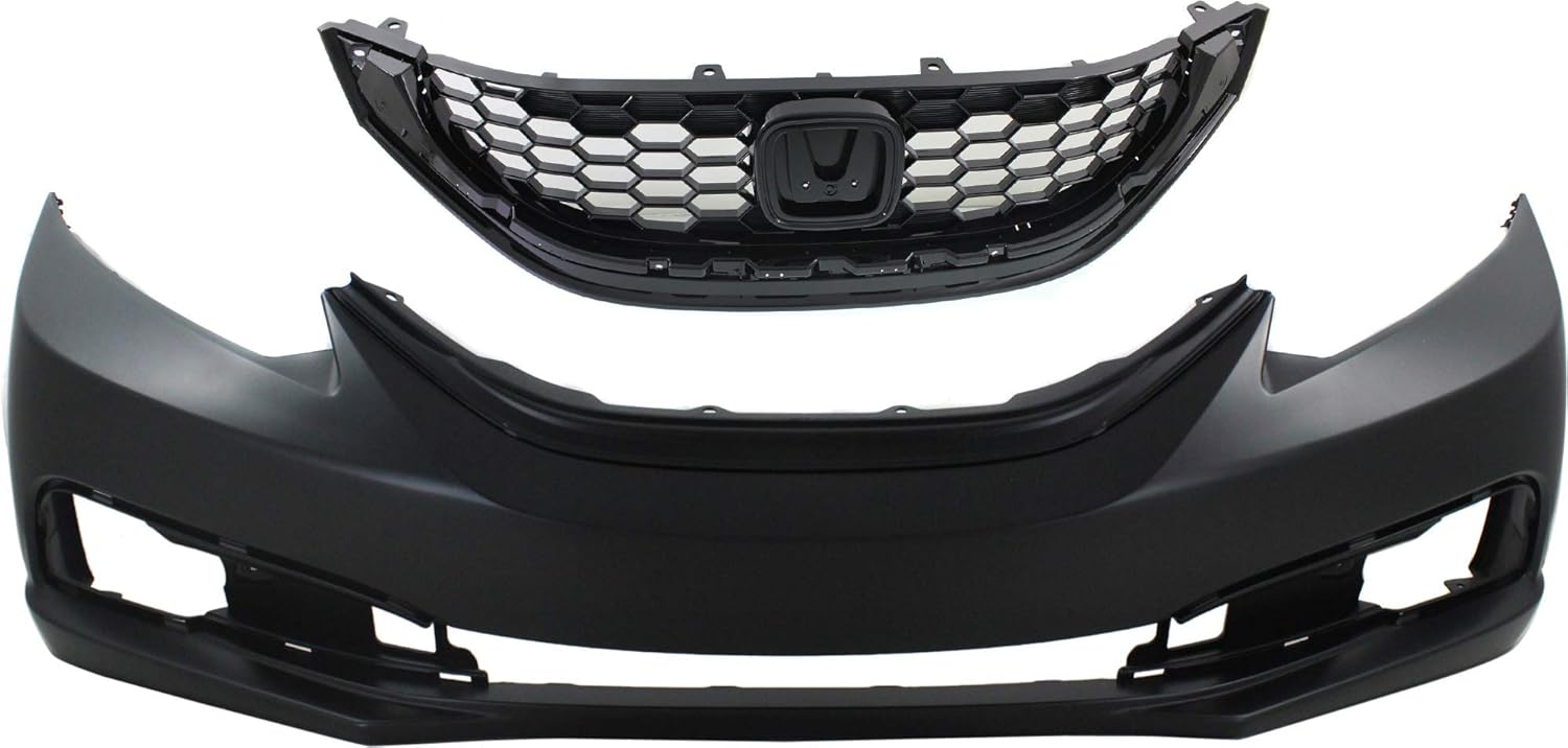 Garage-Pro Bumper Cover Kit Compatible with 2013-2015 Honda Civic Primed with Fog Light Holes with Grille, Sedan, EX/EX-L/Si Models, Front