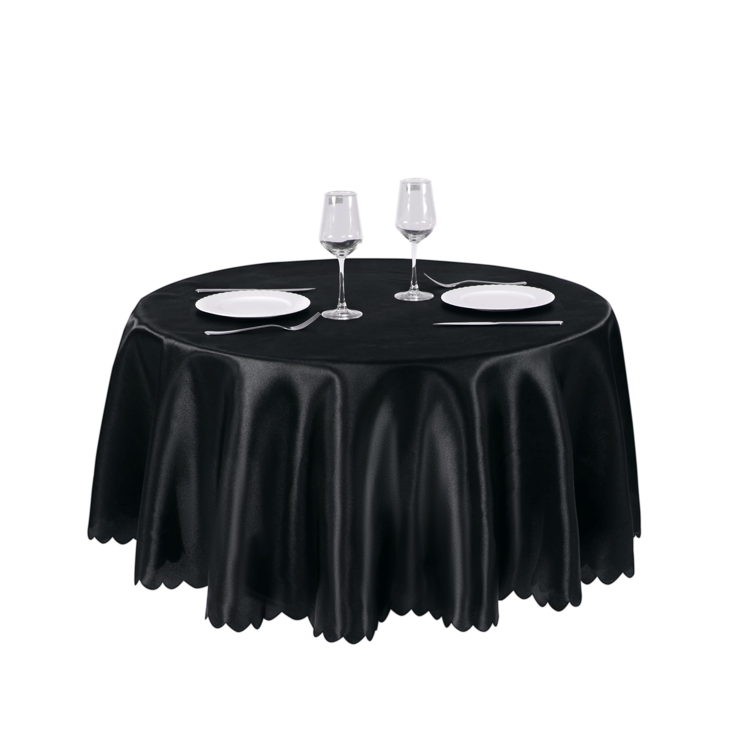 Counfeisly 1 Pack 60 Inch Black Round Tablecloth, Silky Satin Tablecloth Overlay Smooth Fabric Table Cover, Table Decoration for Wedding Party Banquet Events โ image 1