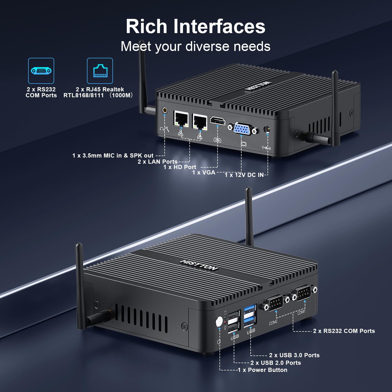 HISTTON Mini PC sans Ventilateur PC J5005, 8 Go DDR4 RAM 128 Go SSD