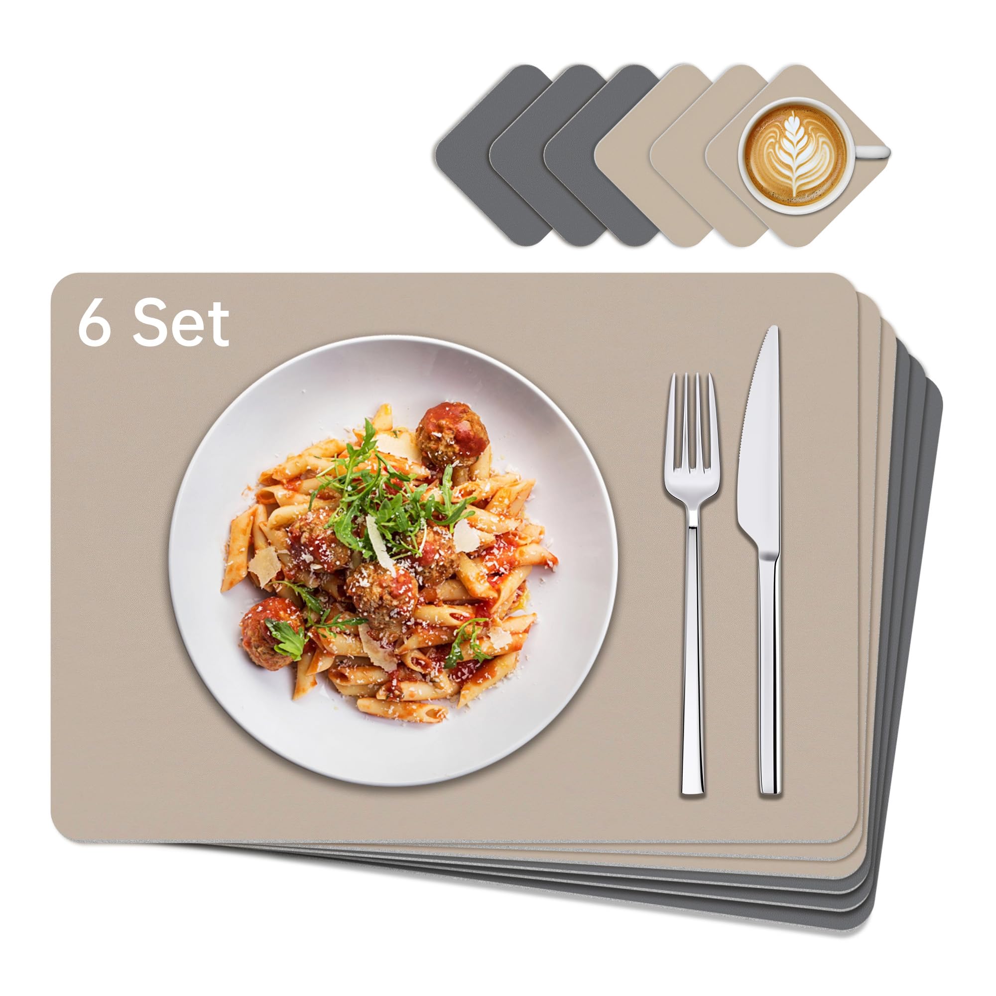 KitchenBoss Set de Table Lavable et Dessous de Verre：Lot de 6 Dessous de Table Double Face Sets de Table avec Salle à Manger en PVC（43x30cm）