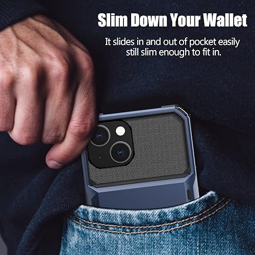 Miniatura 6 de Nvollnoe Funda para iPhone 13 con tarjetero almacena 5 tarjetas Funda tipo cartera de doble capa resistente a prueba de golpes con ranura oculta