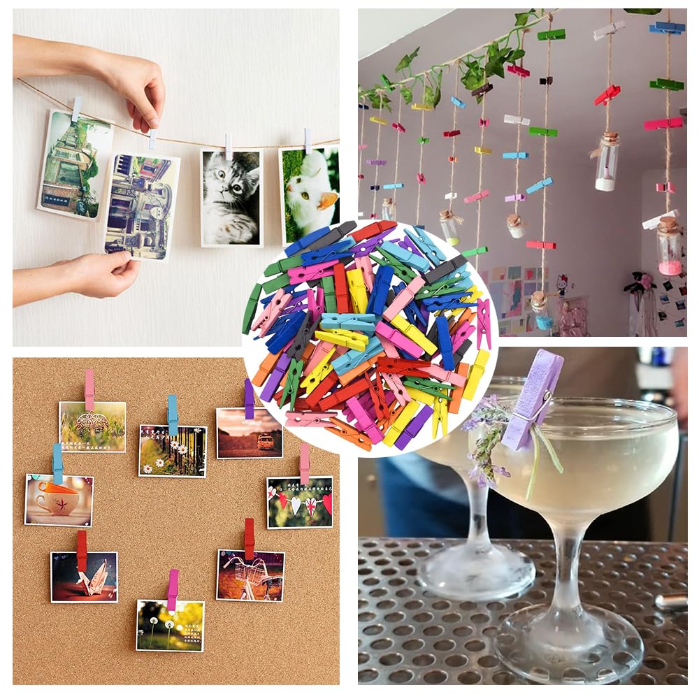 110 Mollette Legno Piccole + Filo Iuta 10m - Per Foto, Decorazioni Fai Da Te - Foto 4