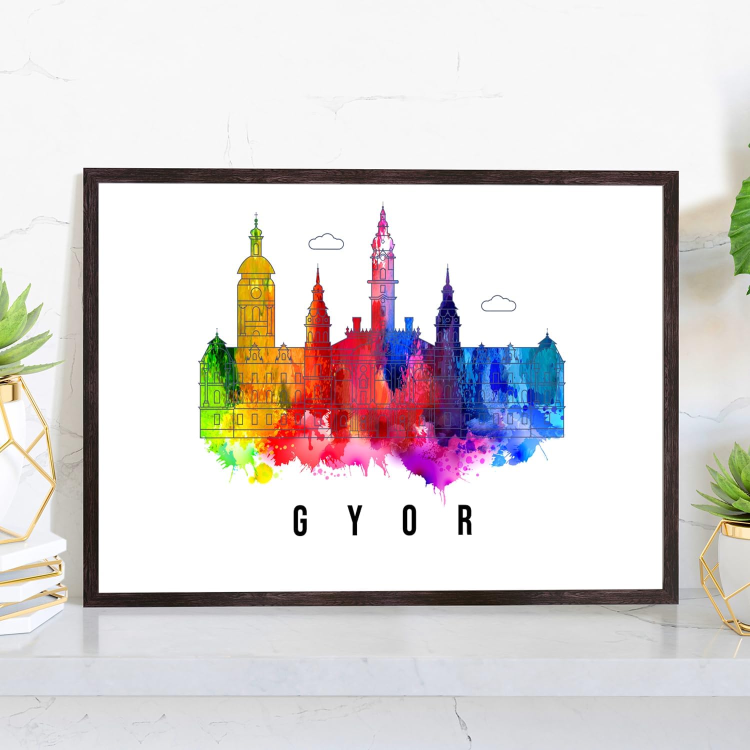 Pera Print Hungary Poster, Hungary-Gyor Poster, Hungary Illustration Skyline City Poster, Modern Skyline Poster, Cityscape and Landmark Print, Home-Office Wall Art Decoration