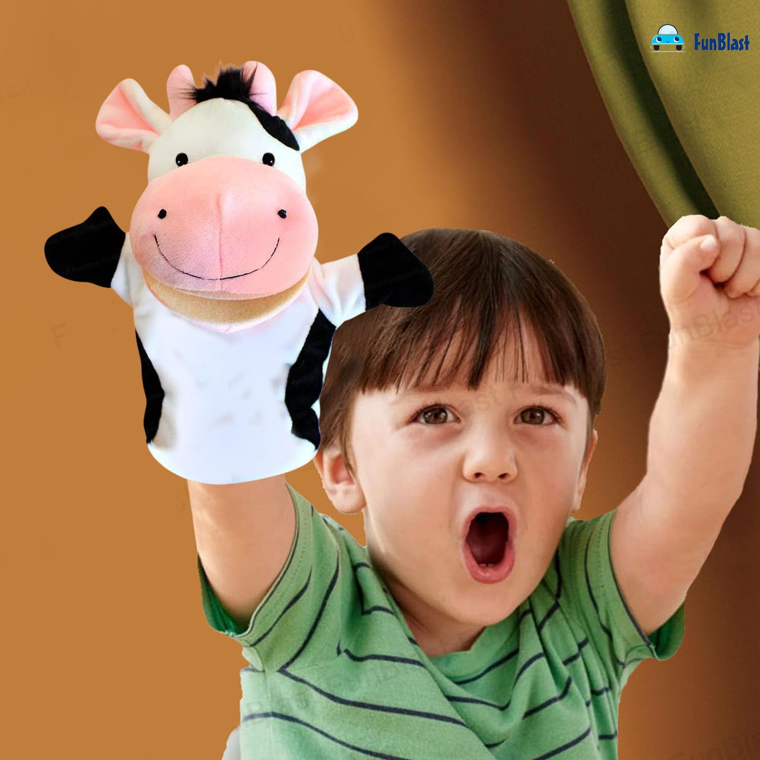 FunBlast Animals Hand Puppets for Kids – Plush Hand Puppet with Movable Open Mouth, Soft HandPuppets for Kid, Story Telling Puppet for Kid, Fun Play Learning Toys (Cow) 4
