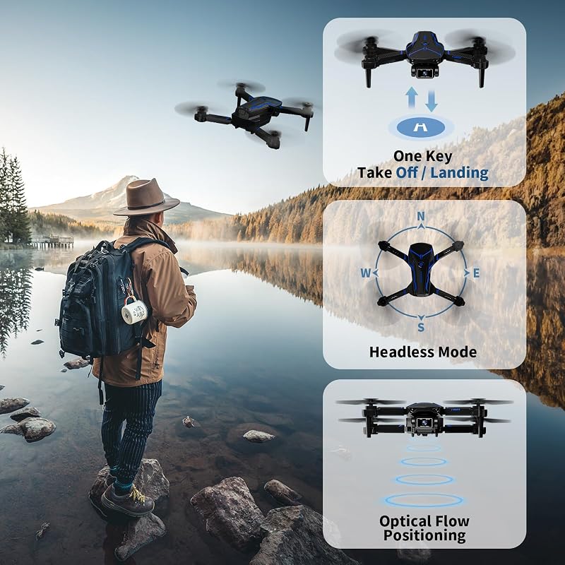 FAKJANK X19 Mini Drón 720P HD Dupla Kamerával, WiFi FPV Élő Képátvitel, Összecsukható Quadcopter Gyerekeknek, Kezdőknek, Gesztus Vezérlés, O