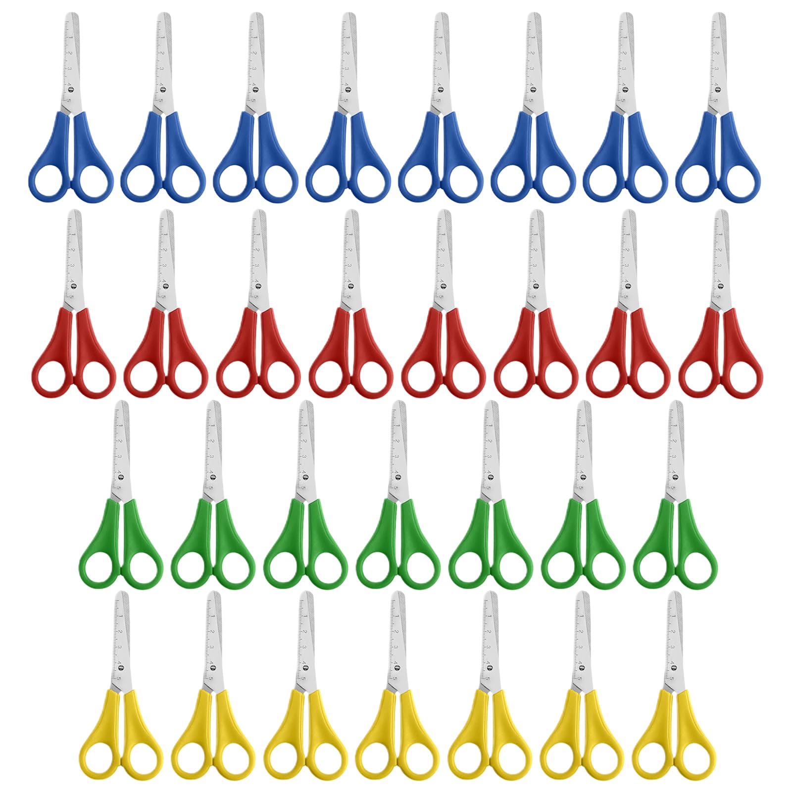 30 PCS Craft Kids Safety Scissors, Children Scissors with cm-Scale Suitable for Scrapbooking Art DIY Craft Student Teaching Stationery (Blue/Red/Yellow/Green)