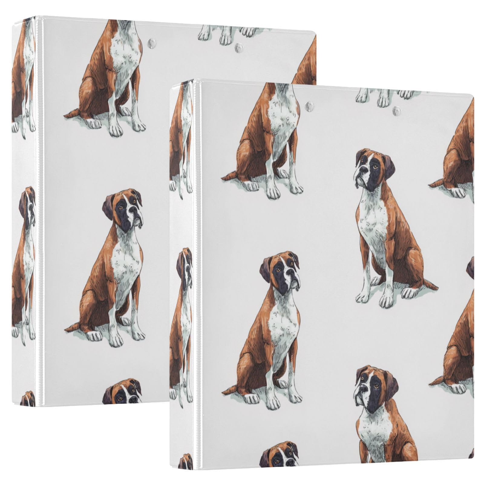 Kcldeci Hardcover 3-Ringbuch für Papier in Briefgröße, lustiger Boxer-Hund, 3,8 cm, runde Ringe, Ordner-Organizer für Schule/Büro, 2 Stück
