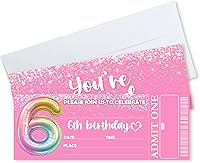 Vista 9 de Invitaciones de cumpleaños de 3 x 8 pulgadas – 20 tarjetas de invitación con purpurina rosa con 20 sobres – Boletos VIP estilo relleno de doble cara