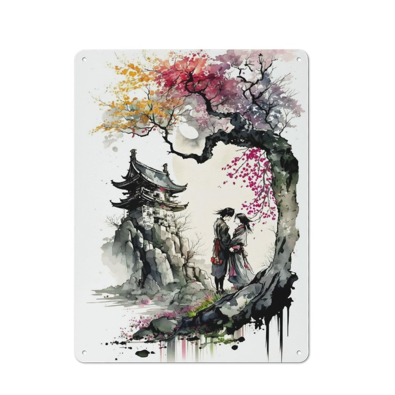 Junmoney Cherry Blossoms 5 Vintage-Inspired Tin Sign 40X30cm For Café Or Restaurant, For Cooler-Month Interiors With Vintage Character