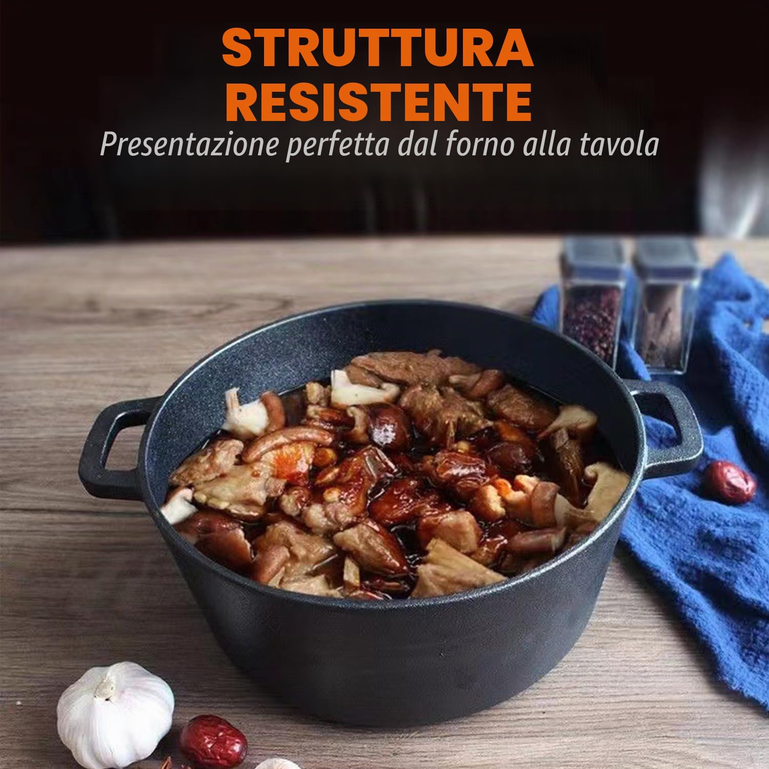 Forno olandese in ghisa da 5 qt (kit per lievito madre con cestello per lievitazione, lame e coperchio - ideale per cuocere il pane) (cucina familiare, friggere, brasare e barbecue)