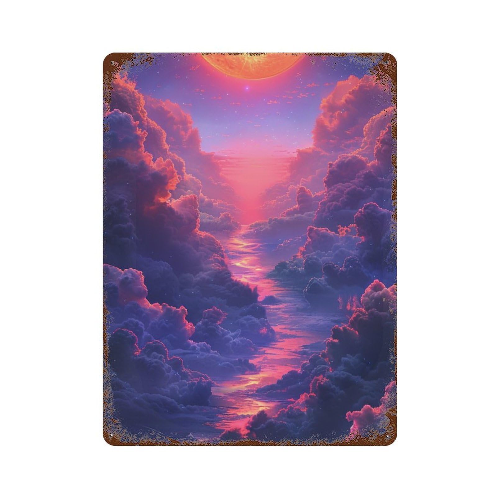 Garage Style Magical Clouds Sunset Sky Rust Effect Tin Sign 15.7"x11.8", Shabby Chic Decor for Bar And Workshop
