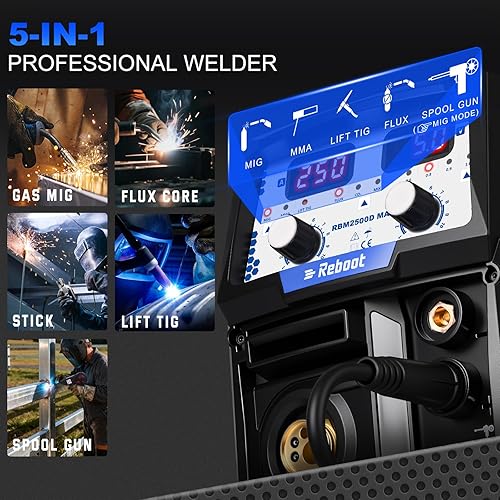 Miniatura 4 de Reboot RBM2500D MAX 180A Soldador MIG 5 en 1, construcción premium, pistola de carrete compatible con aluminio, Lift TIG, MIG GasGasless, Stick,